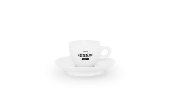 Röststätte Espressotasse mit Logo aus weißem Porzellan