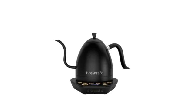 Brewista Artisan Kettle mit Temperatureinstellung auf weißem Hintergrund.