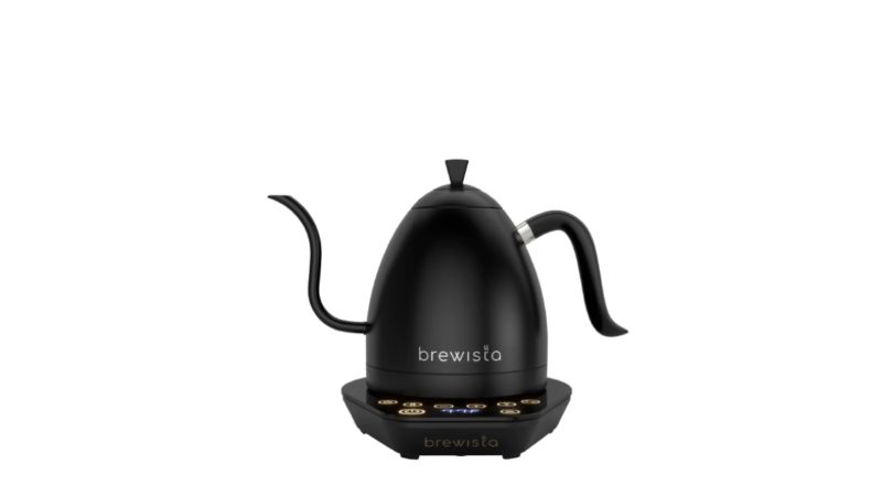 Brewista Artisan Kettle mit Temperatureinstellung auf weißem Hintergrund.