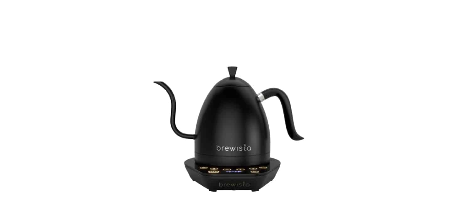 Brewista Artisan Kettle mit Temperatureinstellung auf weißem Hintergrund.